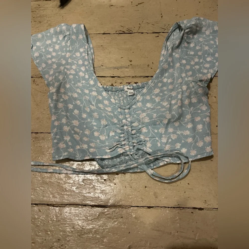Garage Light Blue Floral Crop Top - Picture 1 of 1